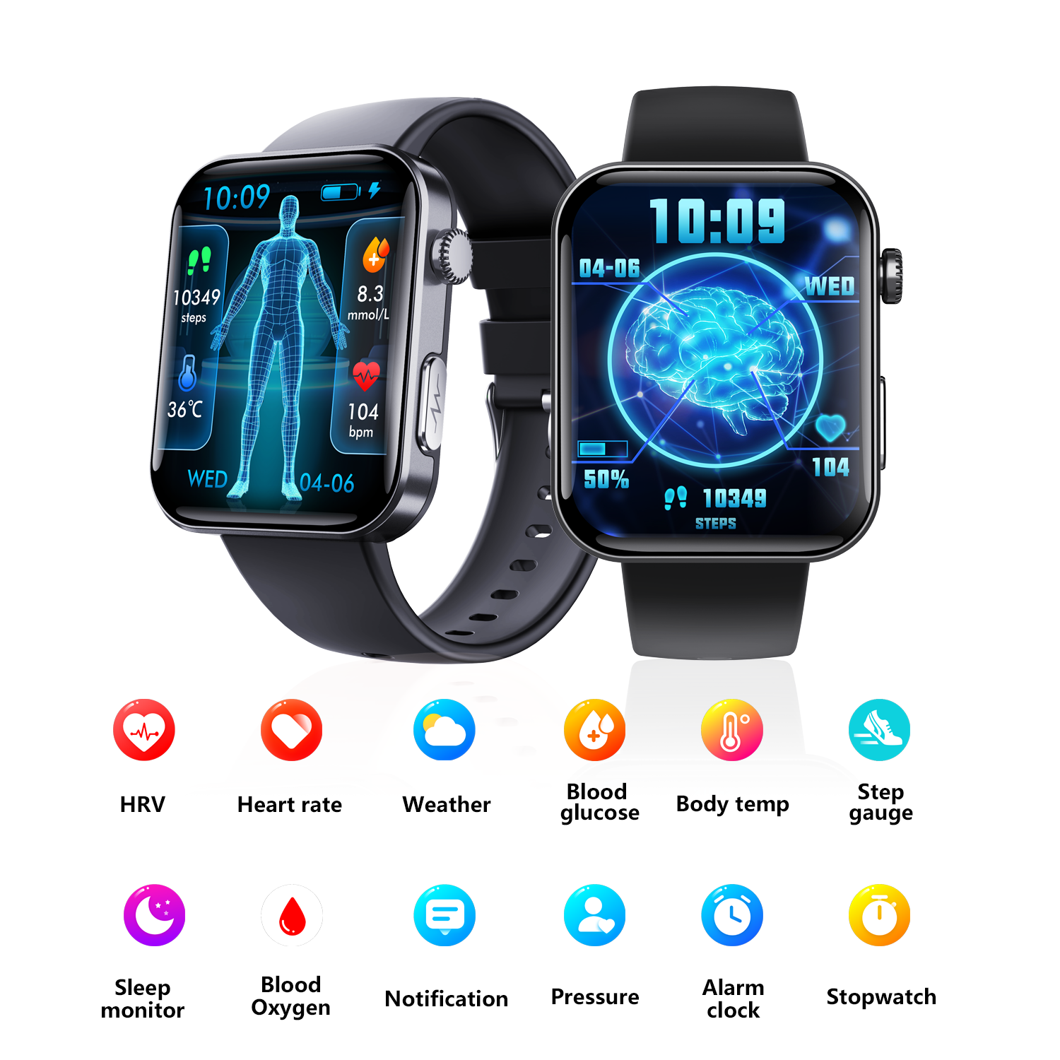 Smartwatch ECG Wautton – Pantalla 2.1" Monitor Glucosa, Presión y Temperatura
