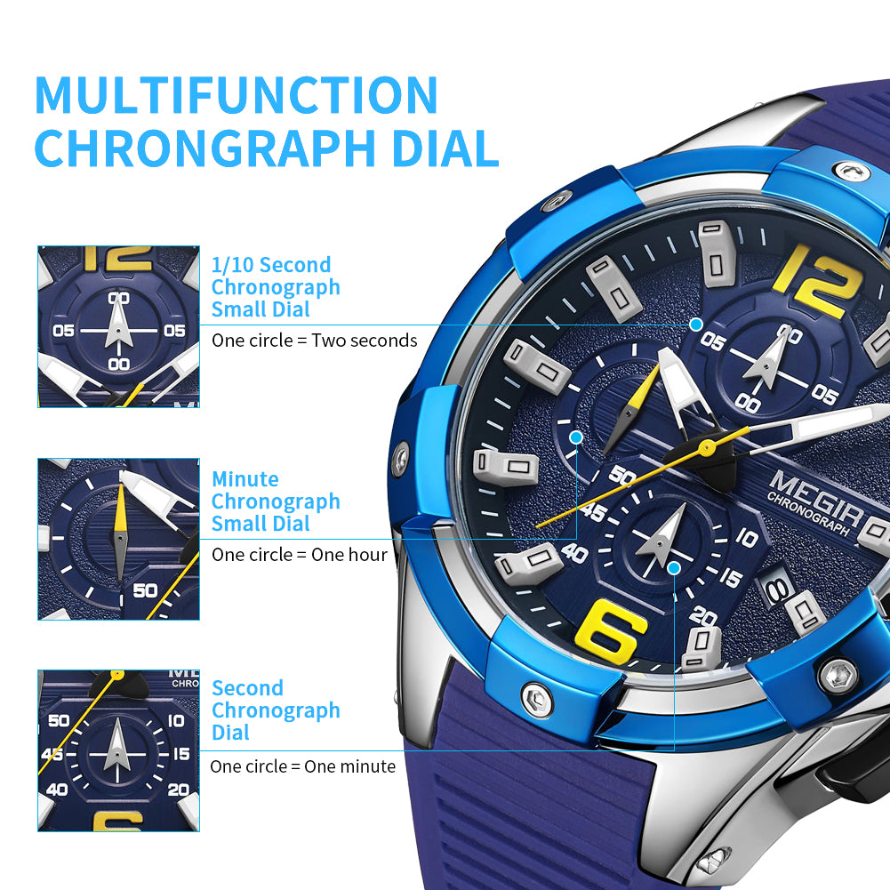 Reloj Cronógrafo MEGIR Hombre – Deportivo Militar con Luminiscencia y Fecha