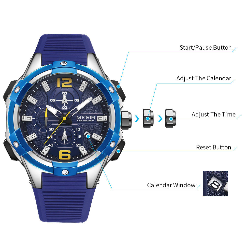 Reloj Cronógrafo MEGIR Hombre – Deportivo Militar con Luminiscencia y Fecha