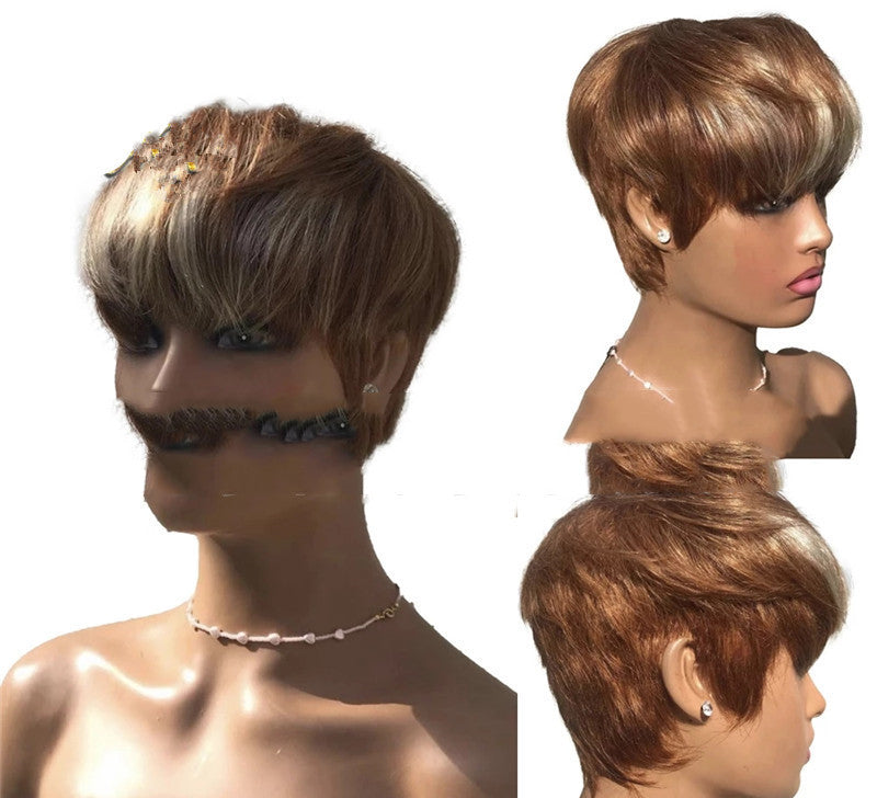 Peluca Corta con Reflejos Dorados y Marrones – Look Natural