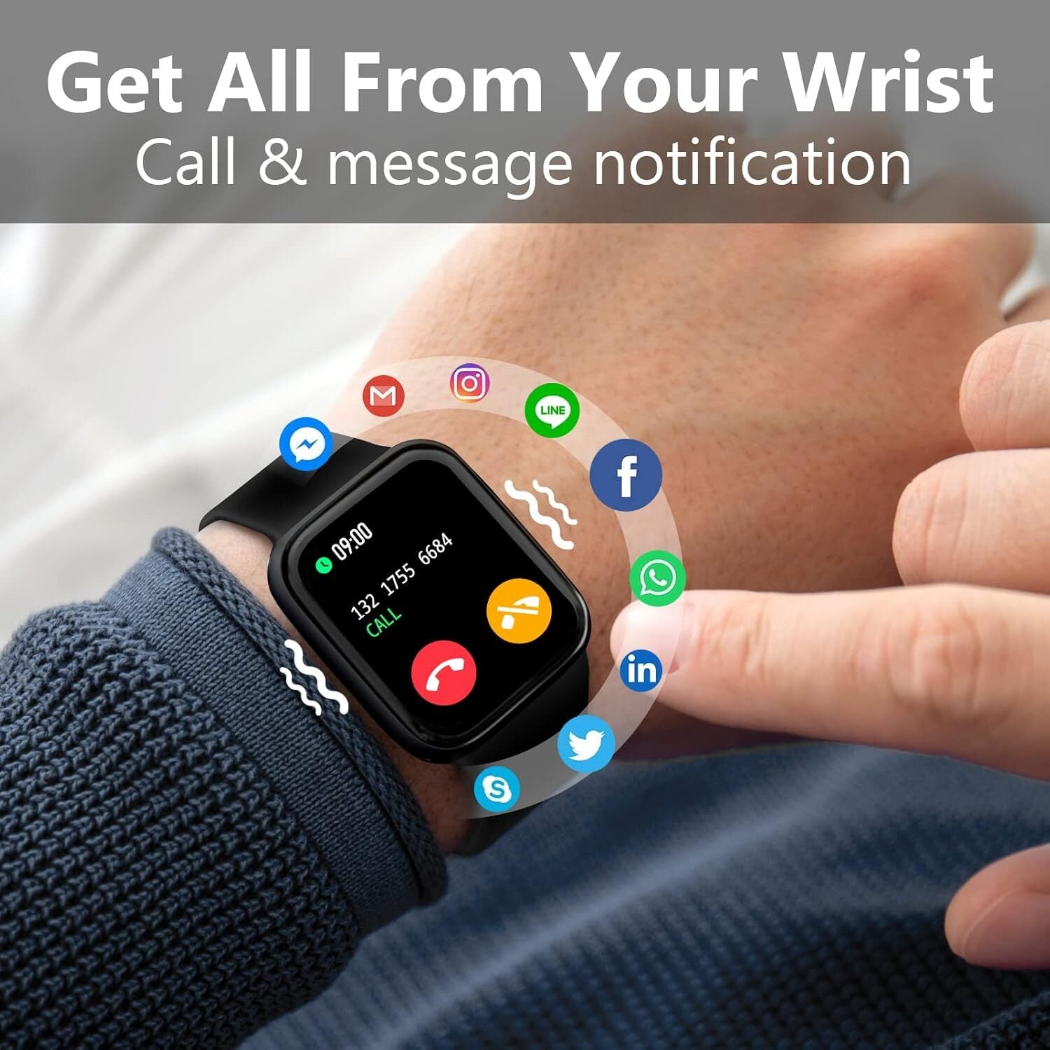 Smartwatch Hombre Mujer Resistente al Agua Monitor de Frecuencia Cardíaca para iPhone 14 15 16 Pro Max