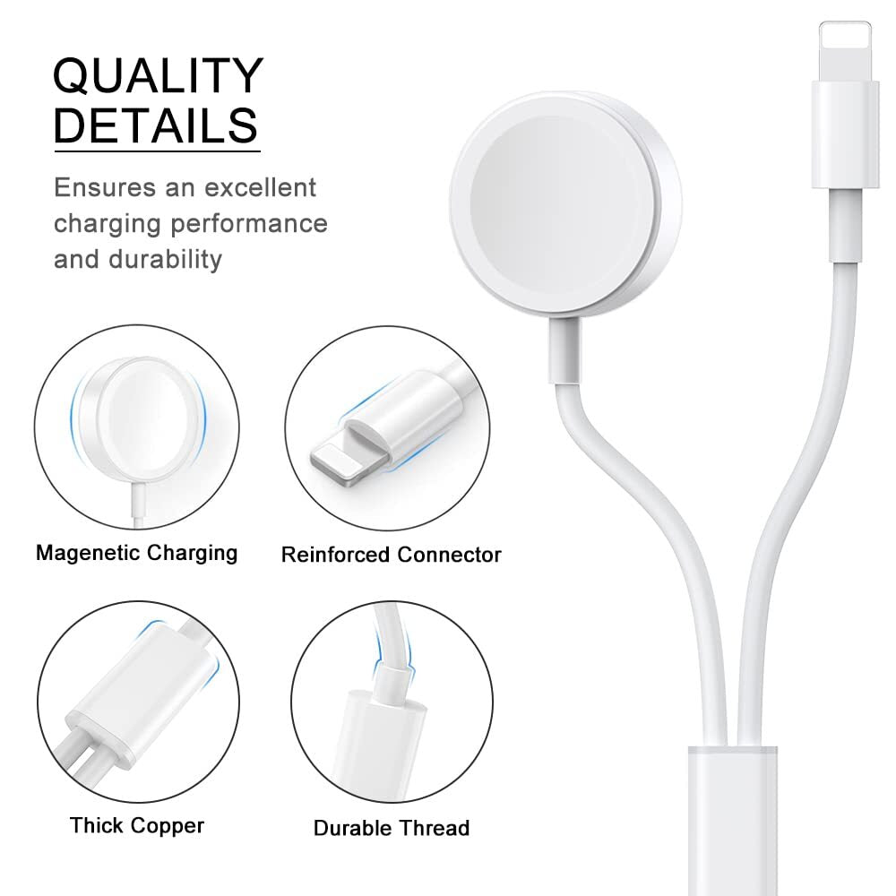 Cable Cargador Magnético USB 2 en 1 para Apple Watch Serie 10/9/8/7/6/5/4 y iPhone