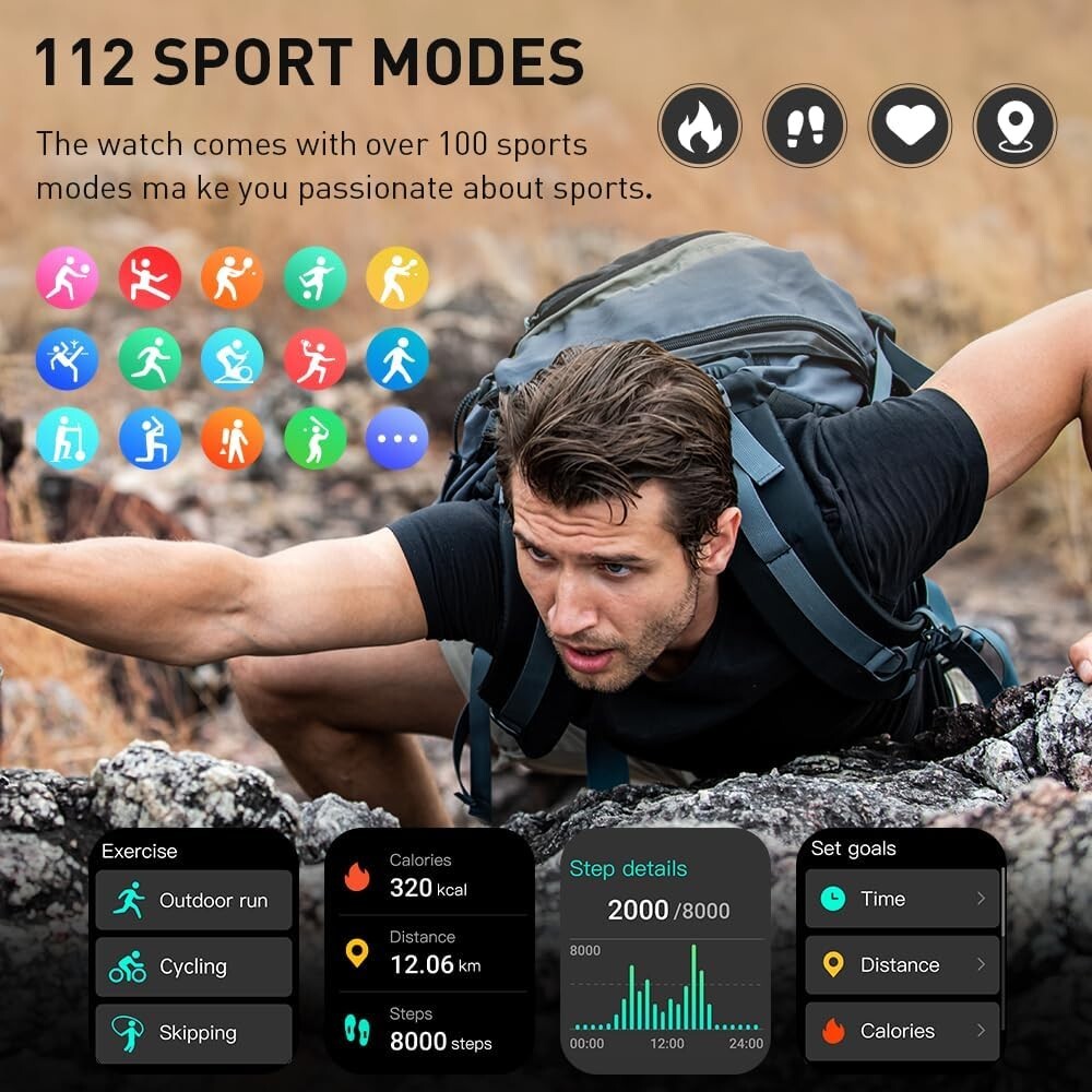 Smartwatch con Llamadas Bluetooth, Monitor de Frecuencia Cardíaca, Resistente al Agua IP68 – Compatible con iPhone y Android