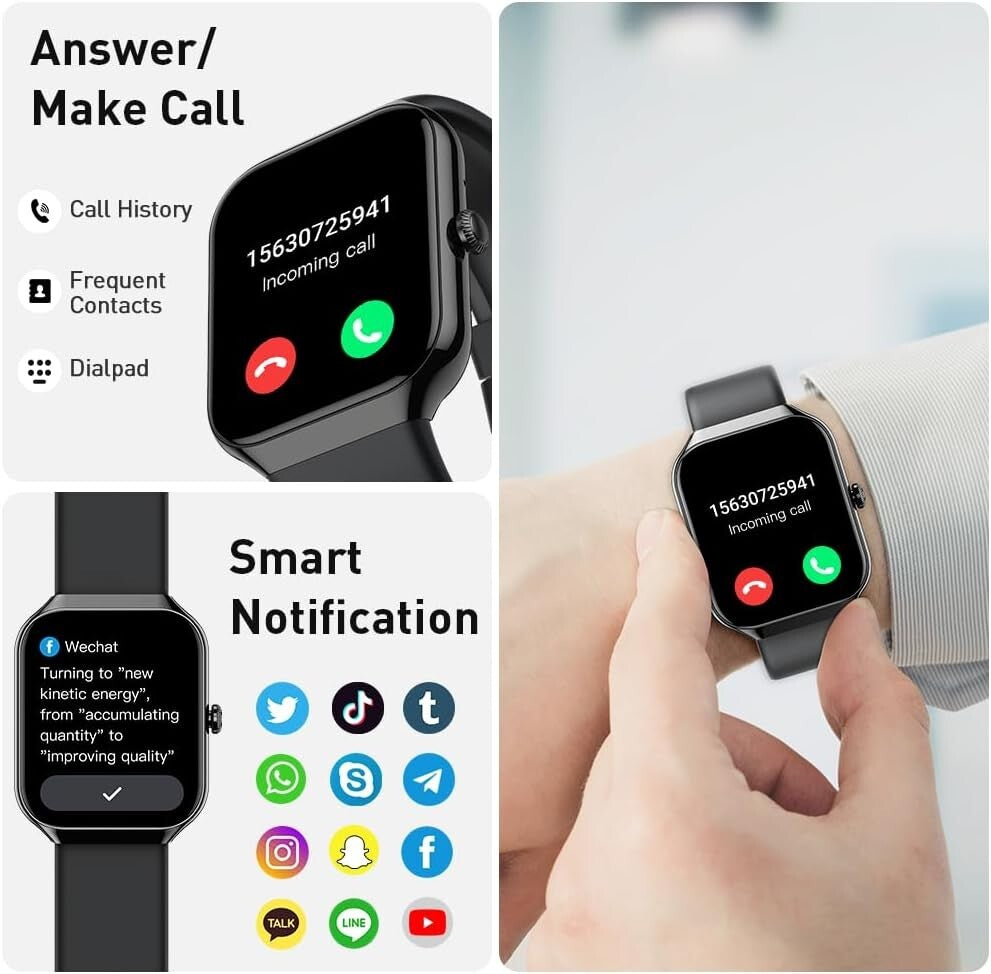 Smartwatch con Llamadas Bluetooth, Monitor de Frecuencia Cardíaca, Resistente al Agua IP68 – Compatible con iPhone y Android