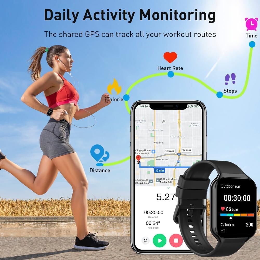 Smartwatch con Llamadas Bluetooth, Monitor de Frecuencia Cardíaca, Resistente al Agua IP68 – Compatible con iPhone y Android