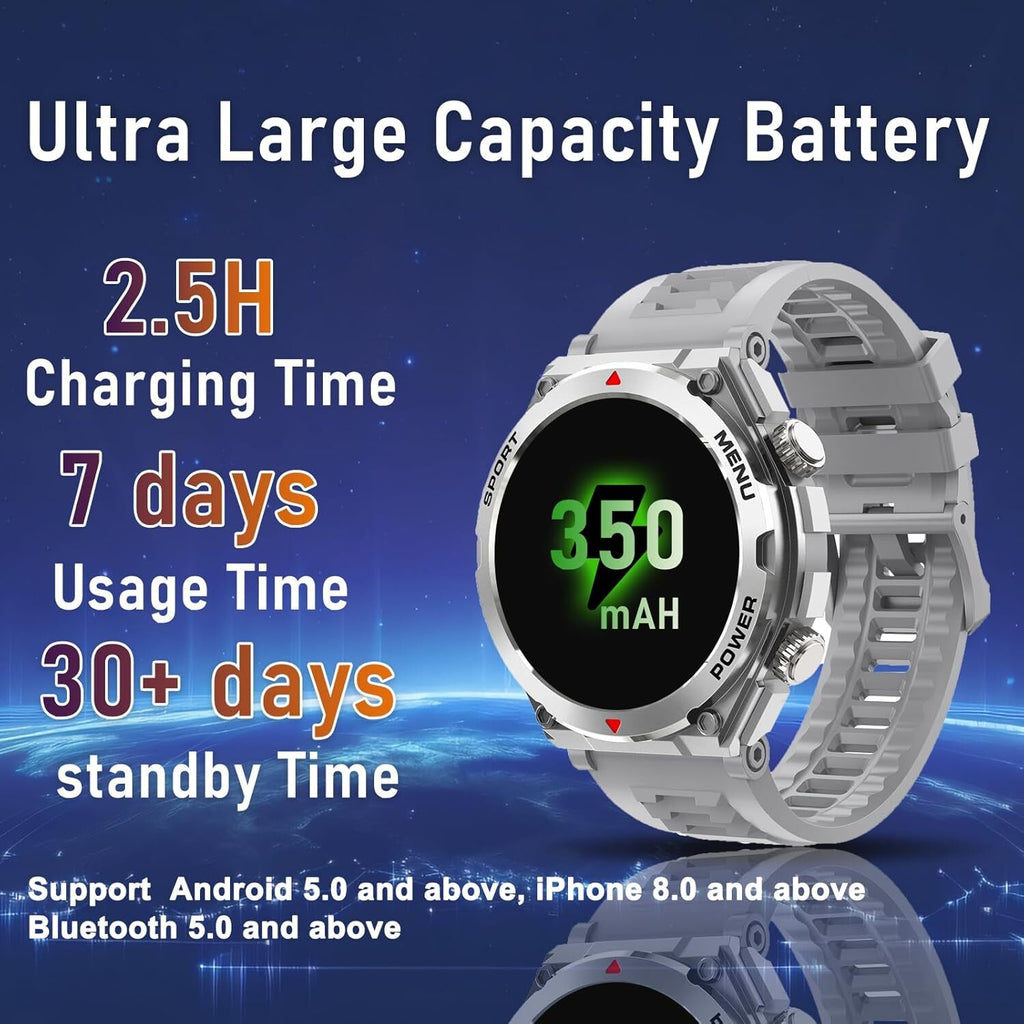 Smartwatch Militar Resistente al Agua con Monitor Cardíaco, Llamadas y Fitness