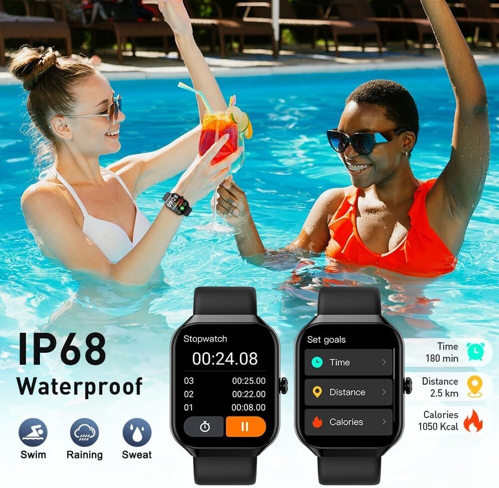 Smartwatch con Llamadas Bluetooth, Monitor de Frecuencia Cardíaca, Resistente al Agua IP68 – Compatible con iPhone y Android