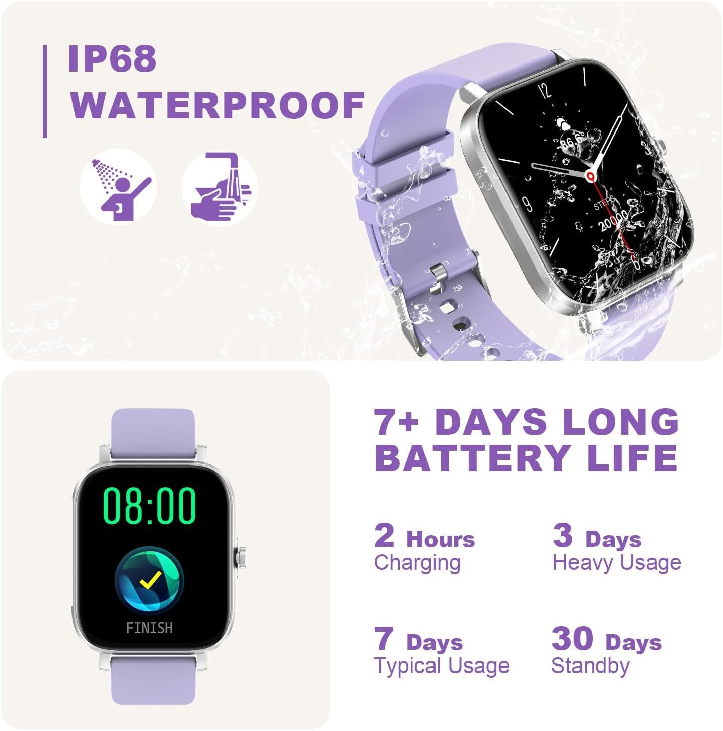 Smartwatch Hombre Mujer Resistente al Agua Monitor de Frecuencia Cardíaca para iPhone 14 15 16 Pro Max