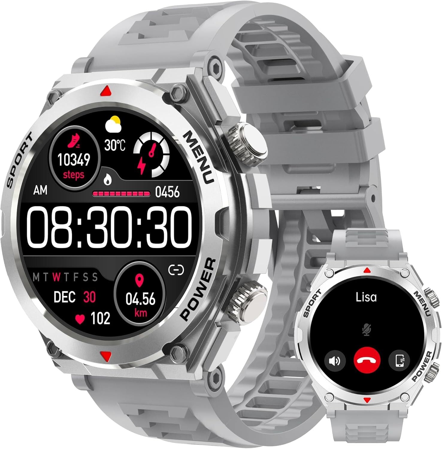 Smartwatch Militar Resistente al Agua con Monitor Cardíaco, Llamadas y Fitness