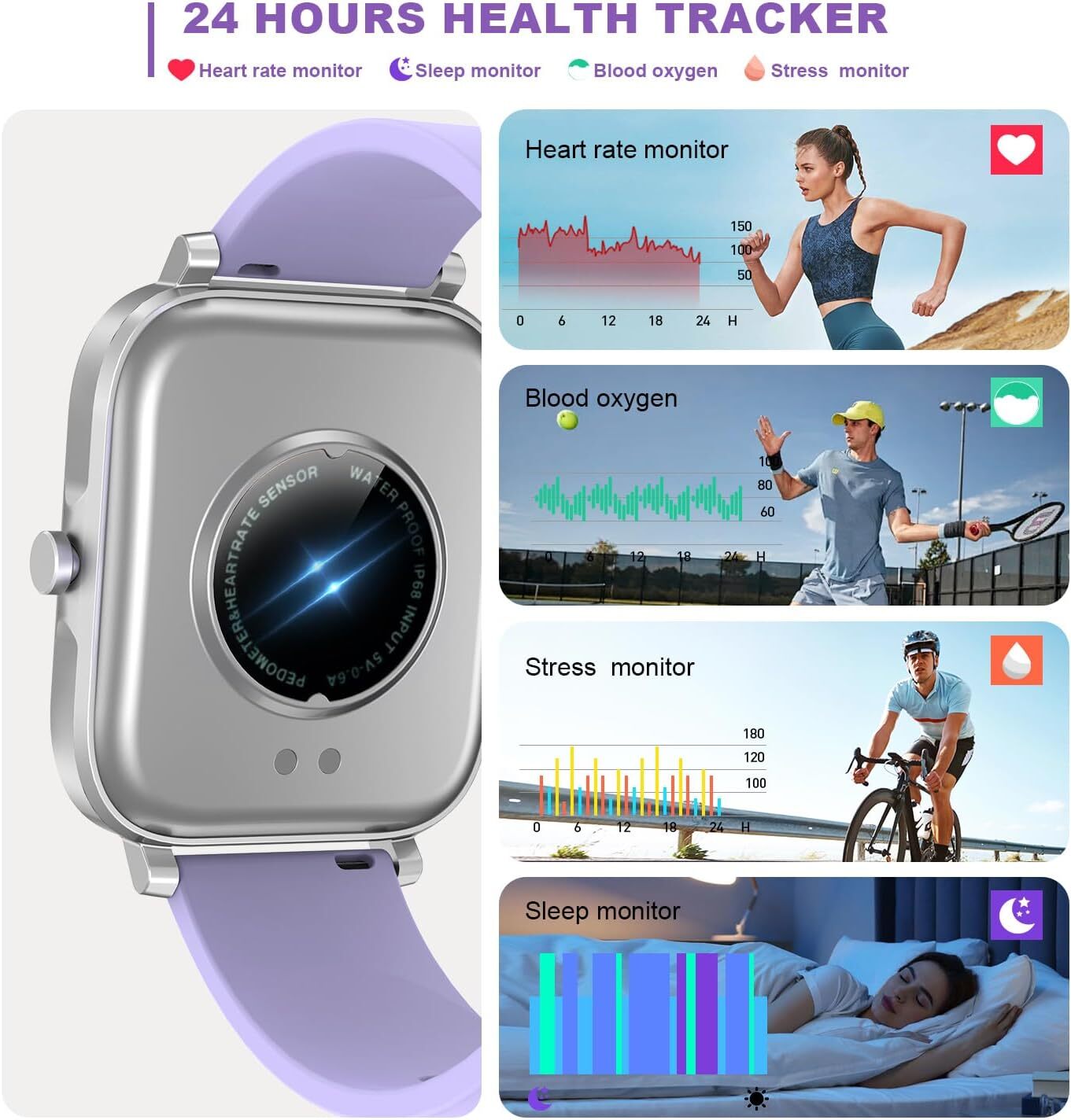 Smartwatch Hombre Mujer Resistente al Agua Monitor de Frecuencia Cardíaca para iPhone 14 15 16 Pro Max