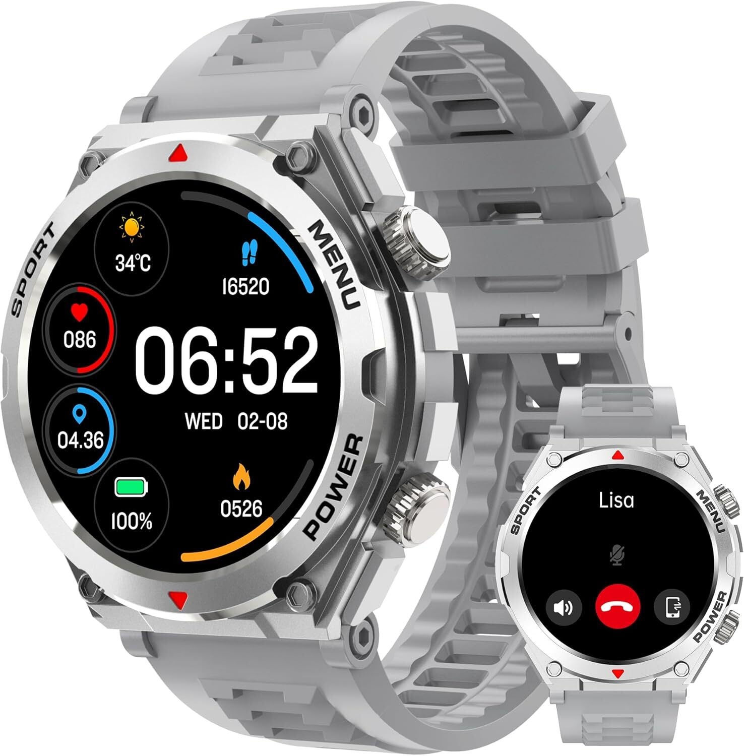 Smartwatch Militar Resistente al Agua con Monitor Cardíaco, Llamadas y Fitness