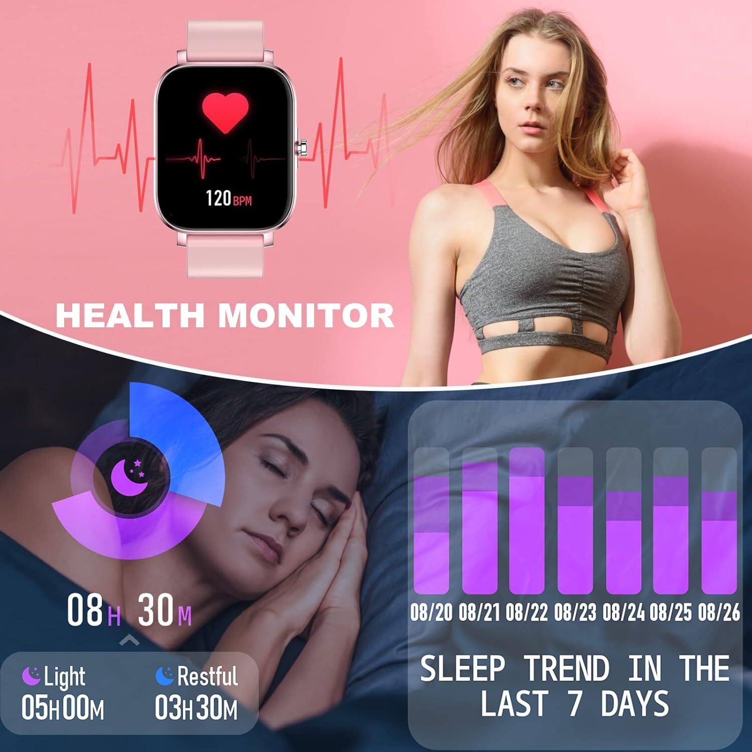 Smartwatch Hombre Mujer Resistente al Agua Monitor de Frecuencia Cardíaca para iPhone 14 15 16 Pro Max