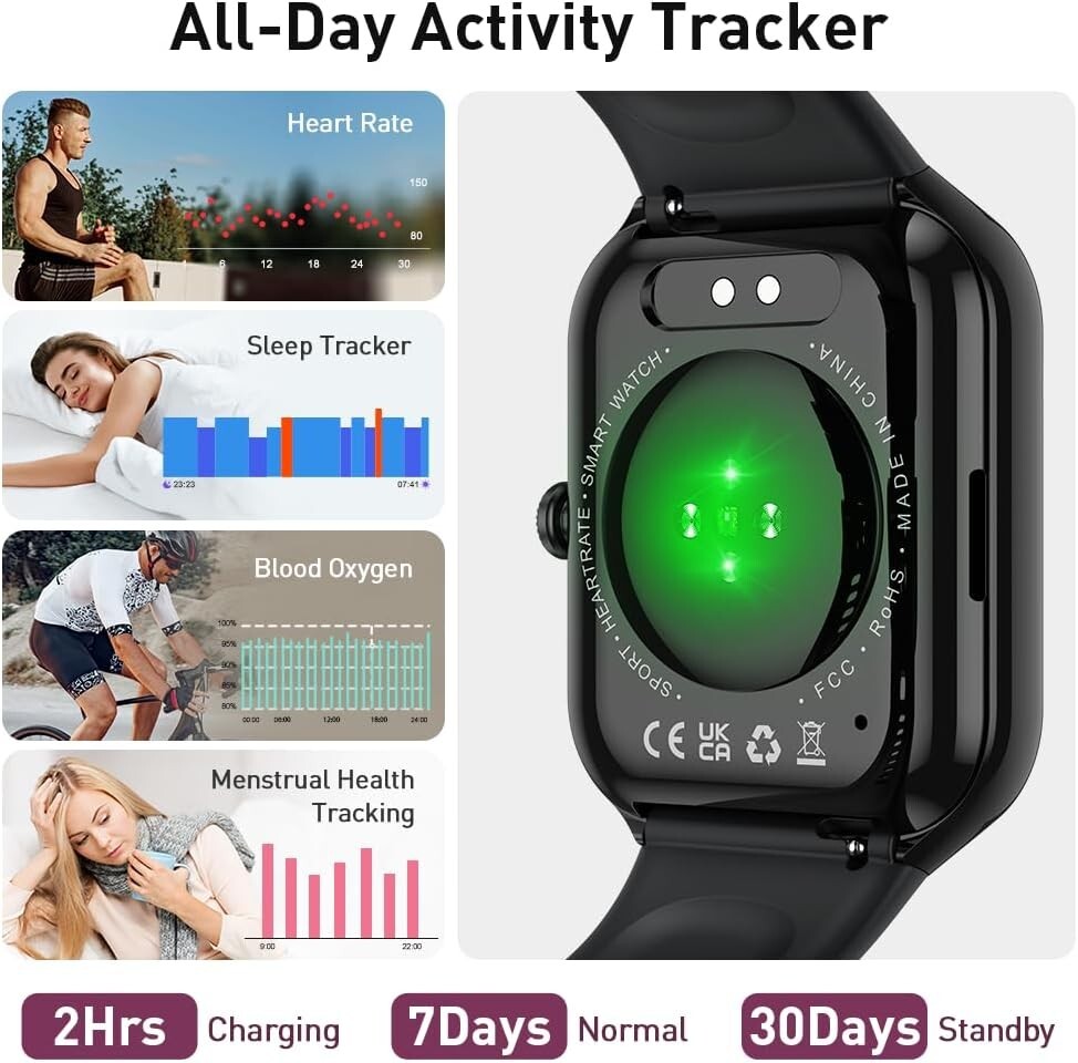 Smartwatch con Llamadas Bluetooth, Monitor de Frecuencia Cardíaca, Resistente al Agua IP68 – Compatible con iPhone y Android