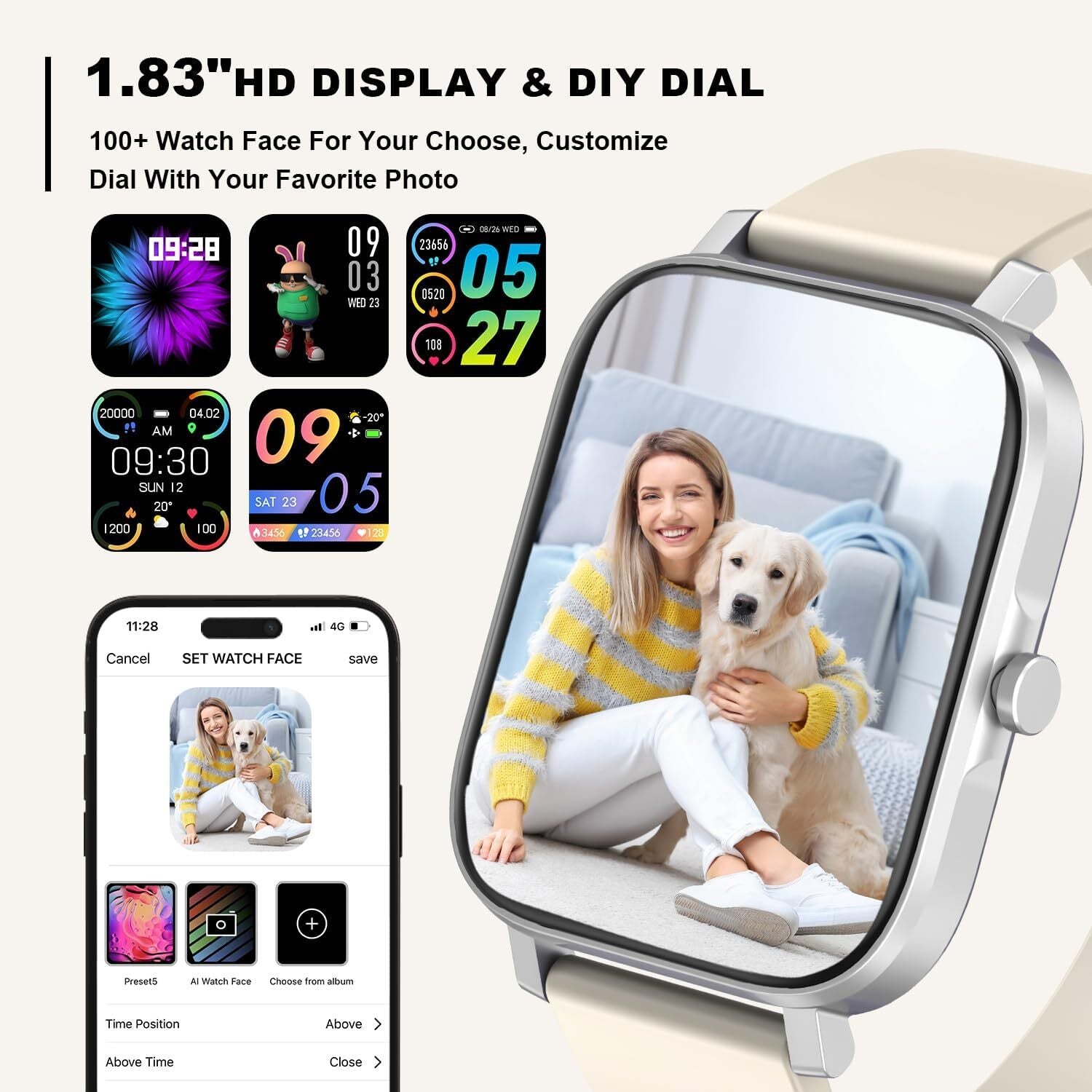 Smartwatch Hombre Mujer Resistente al Agua Monitor de Frecuencia Cardíaca para iPhone 14 15 16 Pro Max