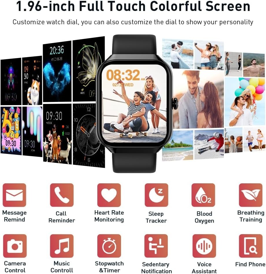 Smartwatch con Llamadas Bluetooth, Monitor de Frecuencia Cardíaca, Resistente al Agua IP68 – Compatible con iPhone y Android