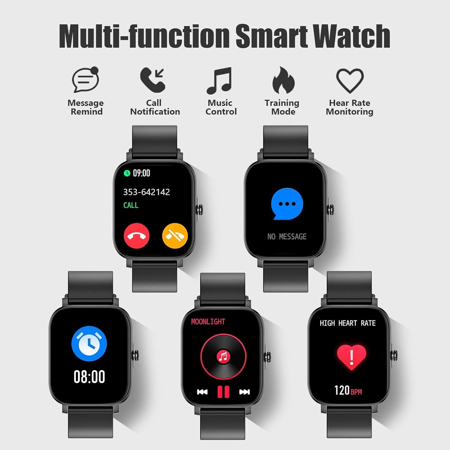 Smartwatch Hombre Mujer Resistente al Agua Monitor de Frecuencia Cardíaca para iPhone 14 15 16 Pro Max