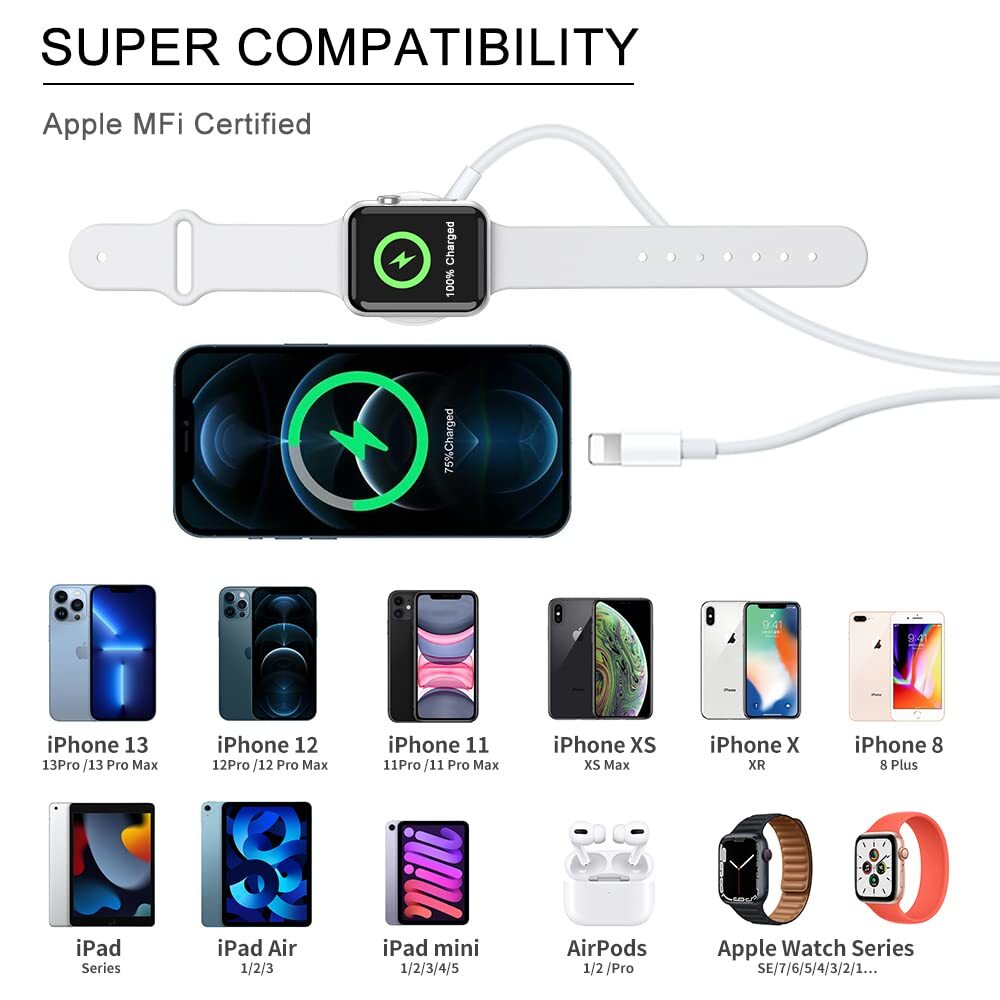 Cable Cargador Magnético USB 2 en 1 para Apple Watch Serie 10/9/8/7/6/5/4 y iPhone