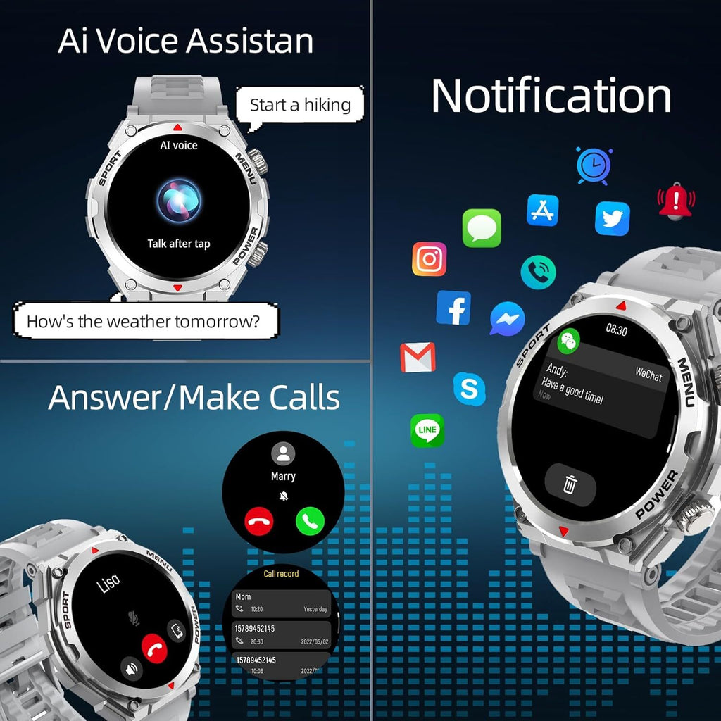 Smartwatch Militar Resistente al Agua con Monitor Cardíaco, Llamadas y Fitness