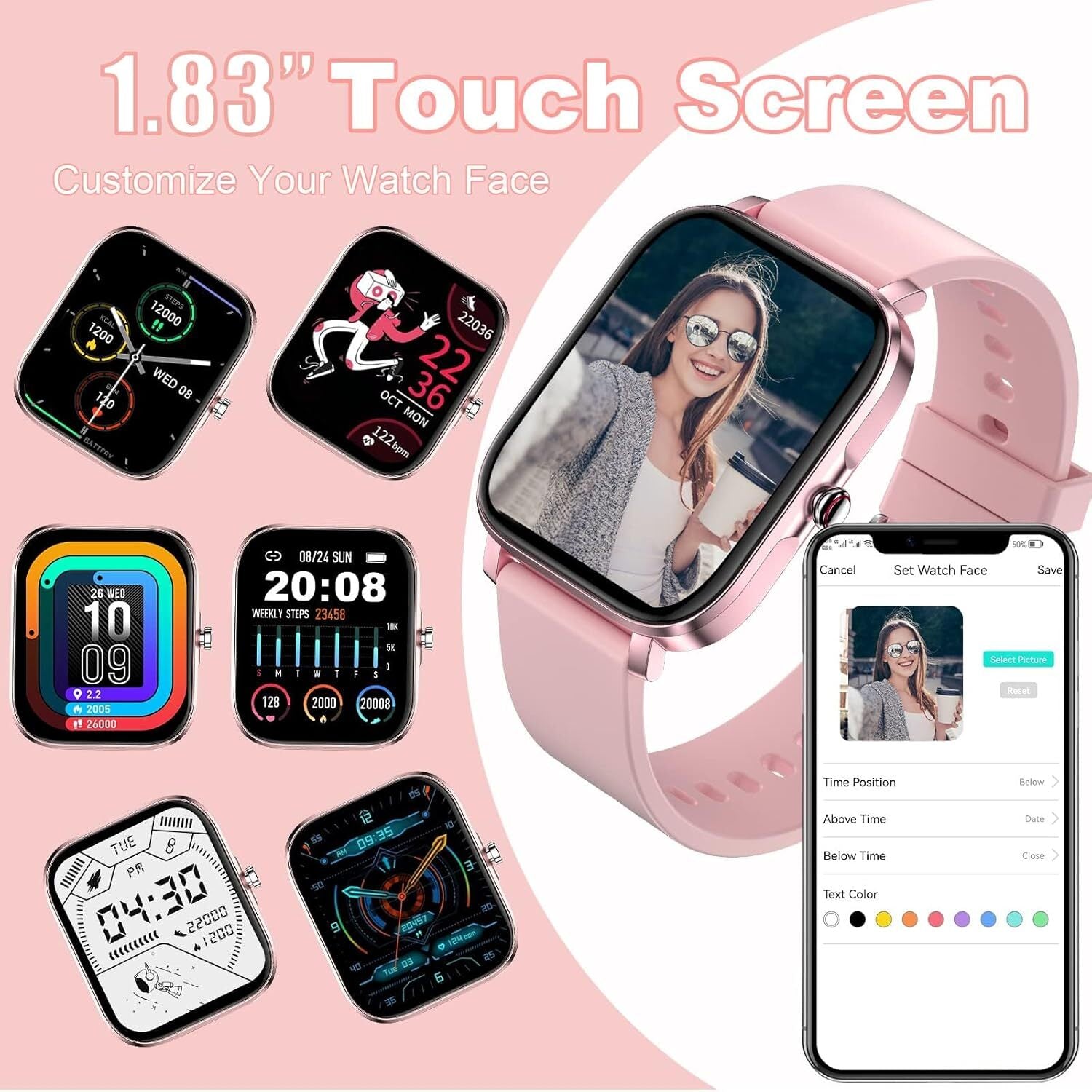 Smartwatch Hombre Mujer Resistente al Agua Monitor de Frecuencia Cardíaca para iPhone 14 15 16 Pro Max